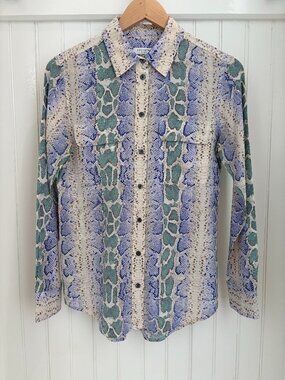 Equipment Signature 100% Silk Python Print Blouse Blue Green Button Down XS